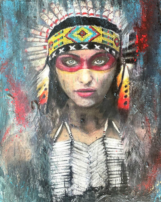 Gemälde Acryl Indianer Kriegerin